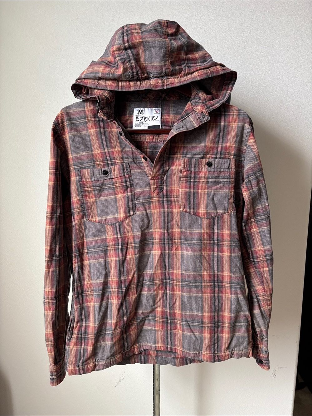 Ezekiel Men’s Hooded Plaid Shirt Jacket - Red & Gray
